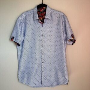 Sugar That Shirt Is Sweet Button Up Shirt White Blue Diamond Print Mens Sz Large
